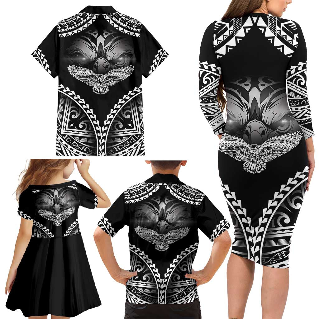 Hawaiian Hawk Family Matching Long Sleeve Bodycon Dress and Hawaiian Shirt Polynesian Pattern Style