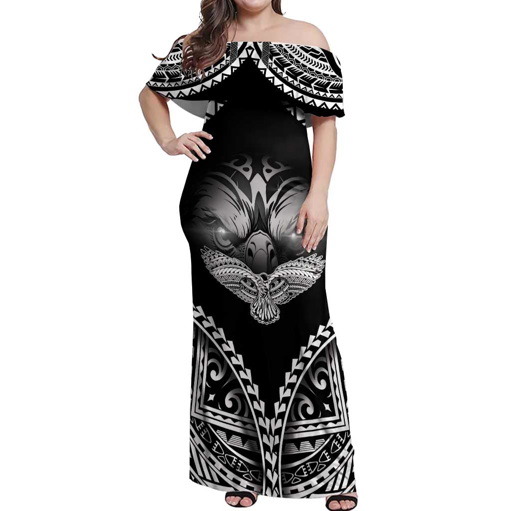 Hawaiian Hawk Off Shoulder Maxi Dress Polynesian Pattern Style