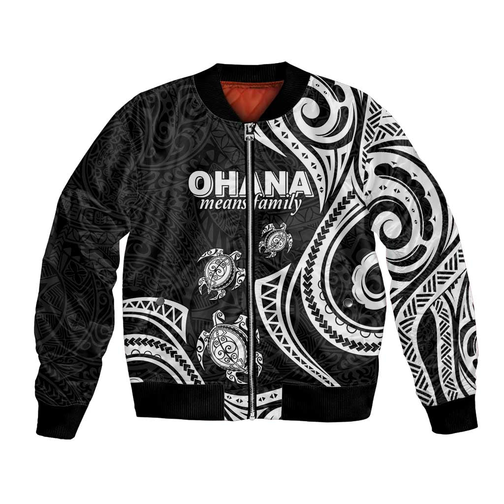 Hawaii Ohana Means Family Bomber Jacket Sea Turtle Polynesian Style