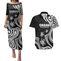 Hawaii Ohana Means Family Couples Matching Puletasi and Hawaiian Shirt Sea Turtle Polynesian Style