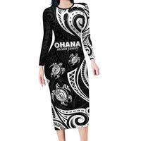 Hawaii Ohana Means Family Family Matching Long Sleeve Bodycon Dress and Hawaiian Shirt Sea Turtle Polynesian Style