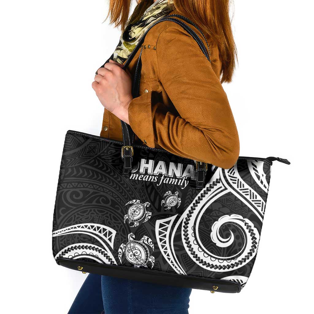 Hawaii Ohana Means Family Leather Tote Bag Sea Turtle Polynesian Style