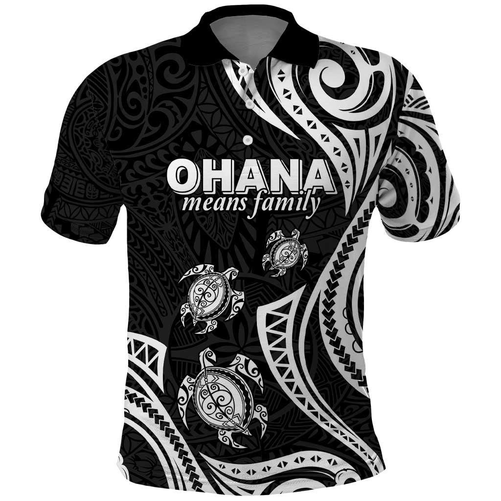 Hawaii Ohana Means Family Polo Shirt Sea Turtle Polynesian Style LT05 Black - Polynesian Pride