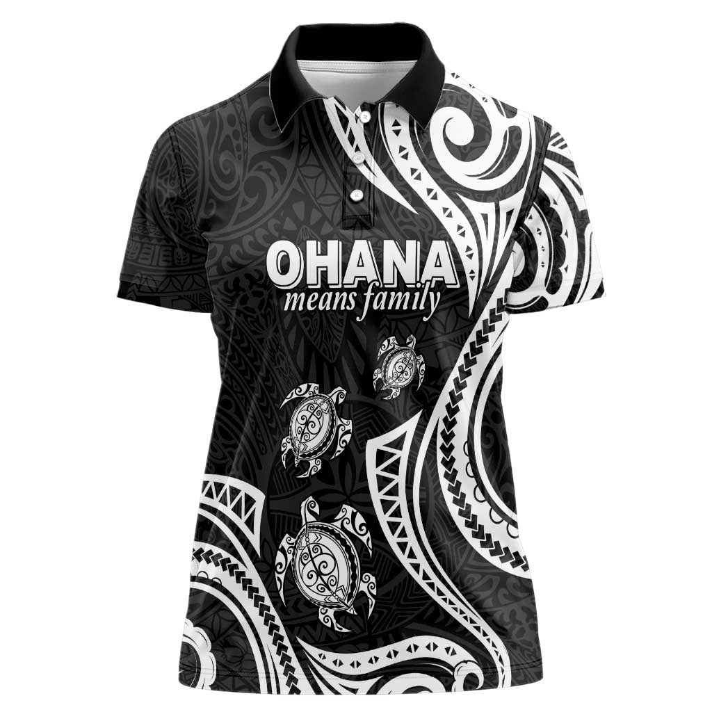 Hawaii Ohana Means Family Women Polo Shirt Sea Turtle Polynesian Style