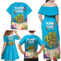Ohana Hawaii Family Matching Off Shoulder Maxi Dress and Hawaiian Shirt Kawaii Family Turtle