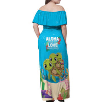 Ohana Hawaii Family Matching Off Shoulder Maxi Dress and Hawaiian Shirt Kawaii Family Turtle