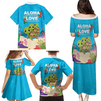 Ohana Hawaii Family Matching Puletasi and Hawaiian Shirt Kawaii Family Turtle