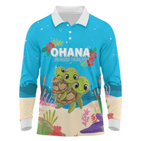 Ohana Hawaii Long Sleeve Polo Shirt Kawaii Family Turtle LT05 Blue - Polynesian Pride