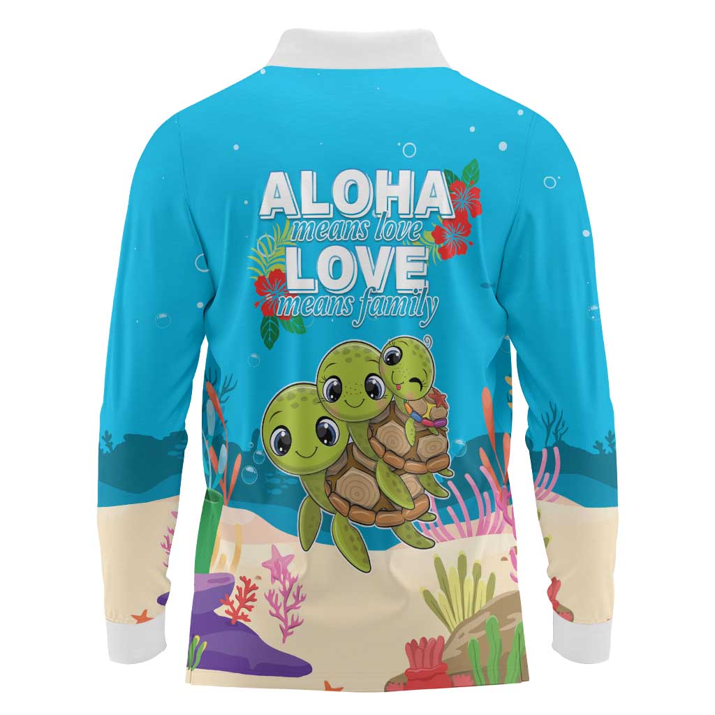 Ohana Hawaii Long Sleeve Polo Shirt Kawaii Family Turtle LT05 - Polynesian Pride