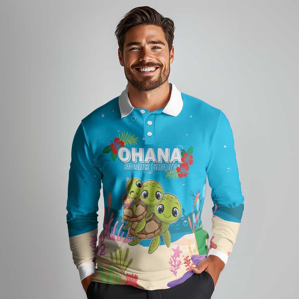 Ohana Hawaii Long Sleeve Polo Shirt Kawaii Family Turtle LT05 - Polynesian Pride