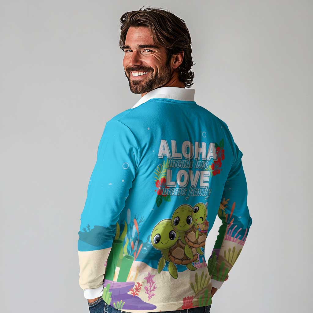 Ohana Hawaii Long Sleeve Polo Shirt Kawaii Family Turtle LT05 - Polynesian Pride