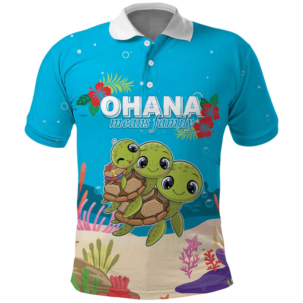 Ohana Hawaii Polo Shirt Kawaii Family Turtle