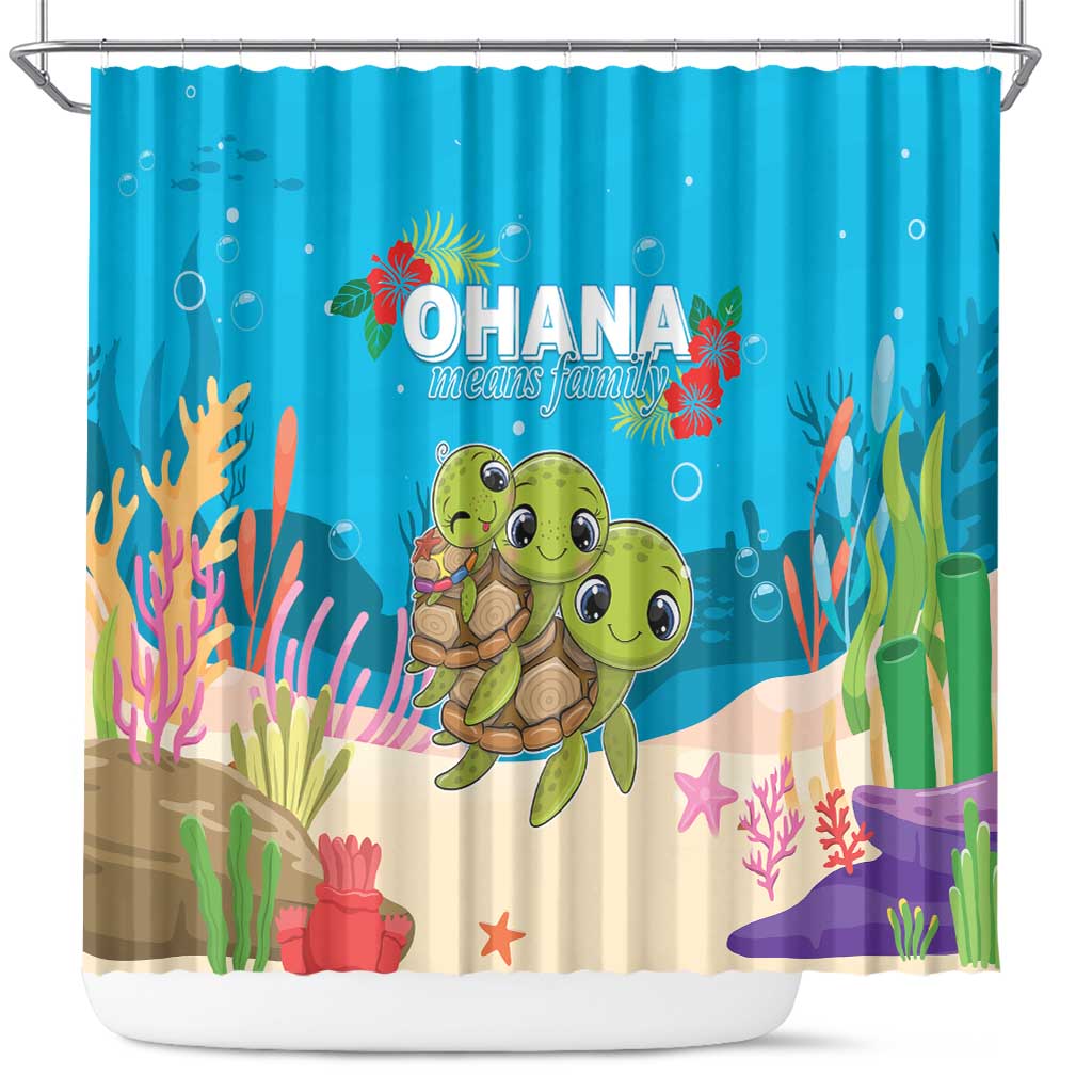 Ohana Hawaii Shower Curtain Kawaii Family Turtle