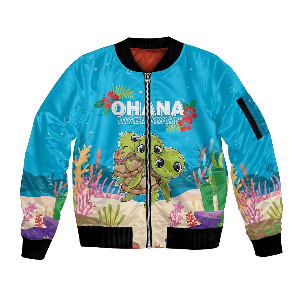 Ohana Hawaii Sleeve Zip Bomber Jacket Kawaii Family Turtle