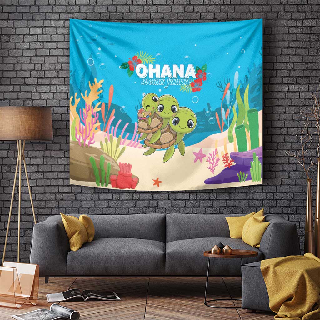 Ohana Hawaii Tapestry Kawaii Family Turtle