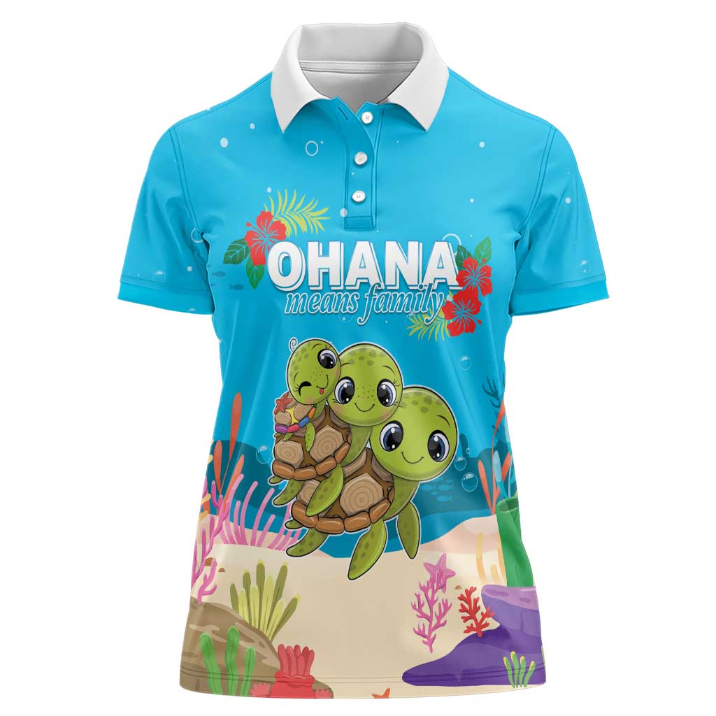 Ohana Hawaii Women Polo Shirt Kawaii Family Turtle