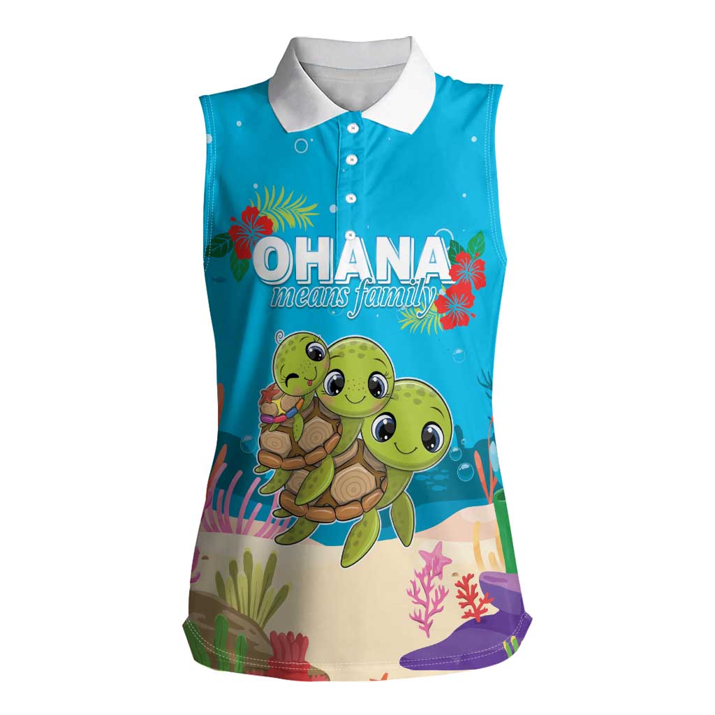 Ohana Hawaii Women Sleeveless Polo Shirt Kawaii Family Turtle