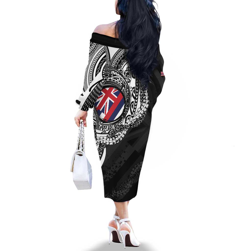 Hawaii King Flag Family Matching Off The Shoulder Long Sleeve Dress and Hawaiian Shirt Hawaiian Maile Lei LT05 - Polynesian Pride