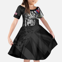Hawaii King Flag Family Matching Off Shoulder Short Dress and Hawaiian Shirt Hawaiian Maile Lei LT05 Daughter's Dress Black - Polynesian Pride