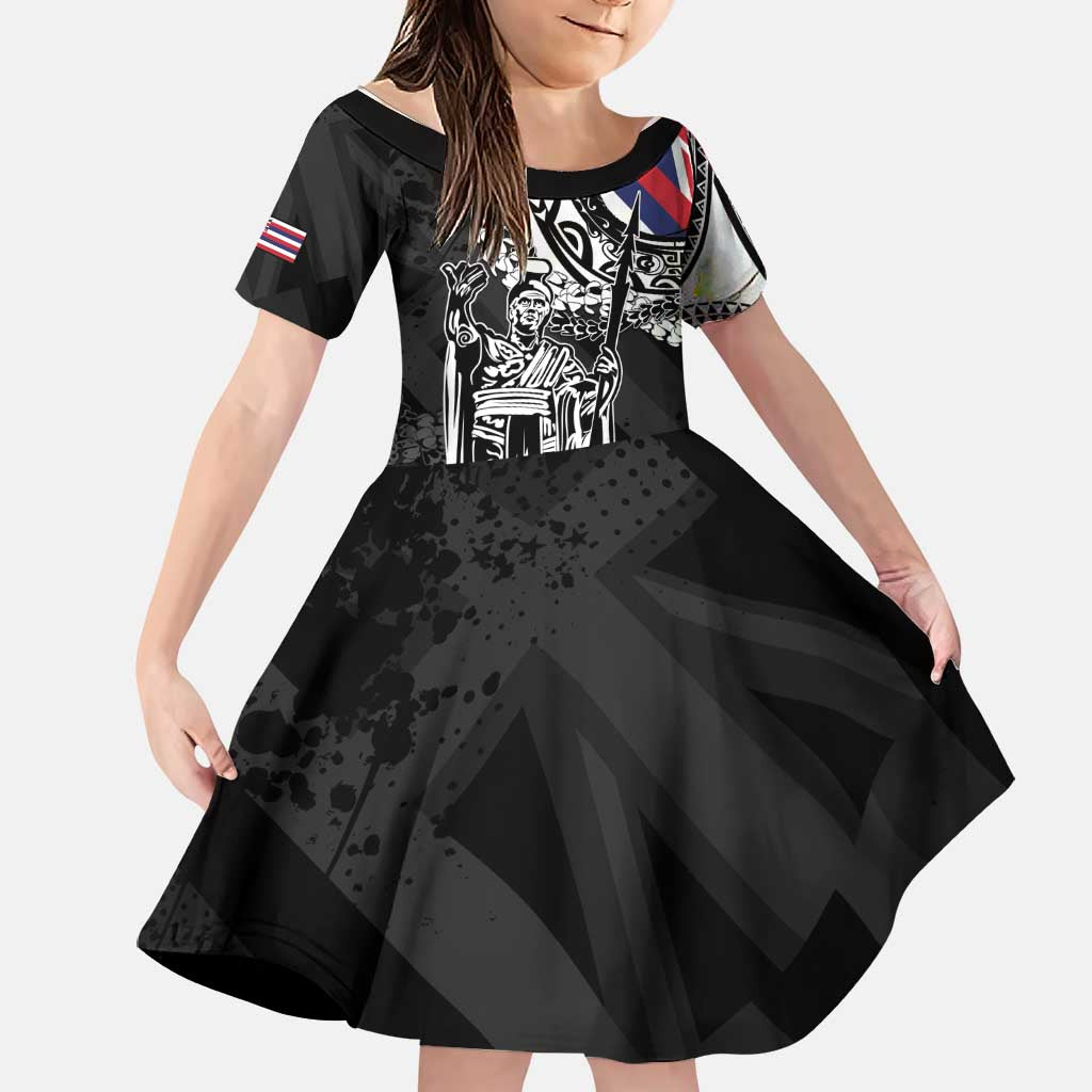 Hawaii King Flag Family Matching Tank Maxi Dress and Hawaiian Shirt Hawaiian Maile Lei LT05 Daughter's Dress Black - Polynesian Pride