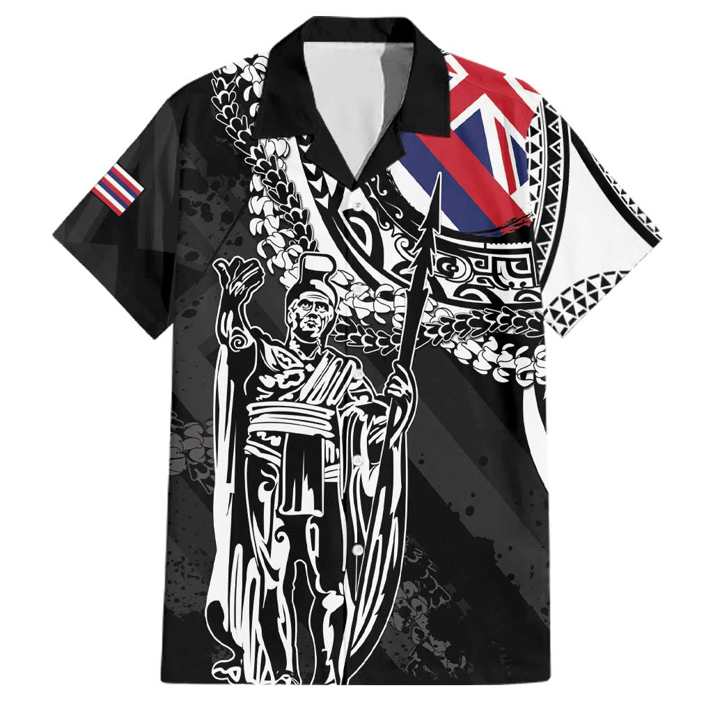 Hawaii King Flag Family Matching Tank Maxi Dress and Hawaiian Shirt Hawaiian Maile Lei LT05 Dad's Shirt - Short Sleeve Black - Polynesian Pride