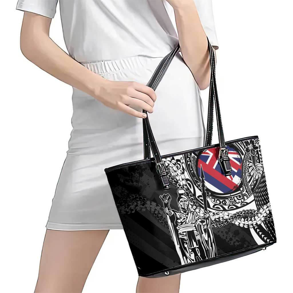 Hawaii King Flag Leather Tote Bag Hawaiian Maile Lei - Polynesian Pride