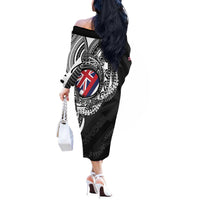 Hawaii King Flag Off The Shoulder Long Sleeve Dress Hawaiian Maile Lei - Polynesian Pride