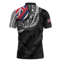 Hawaii King Flag Zipper Polo Shirt Hawaiian Maile Lei - Polynesian Pride