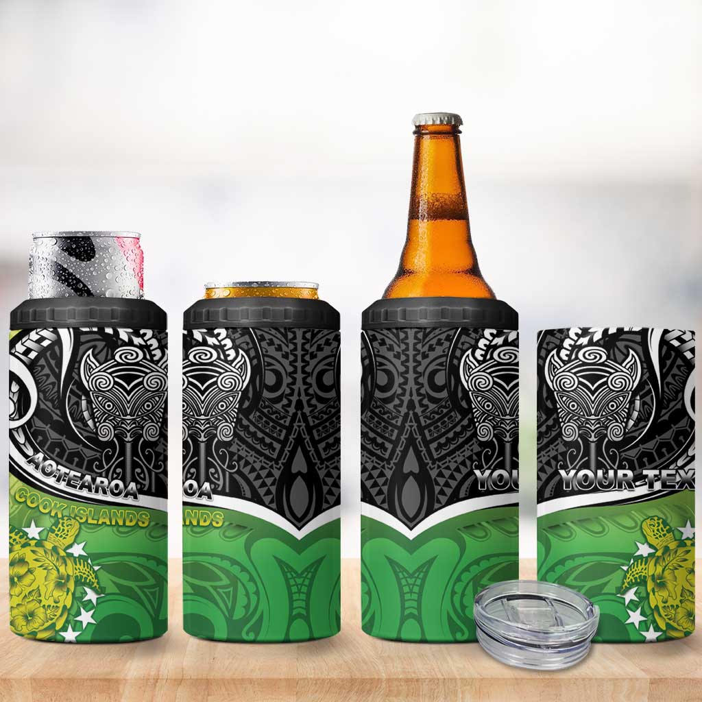 Personalised New Zealand Cook Islands 4 in 1 Can Cooler Tumbler Maori Tiki With Circle Stars Turtle LT05 - Polynesian Pride