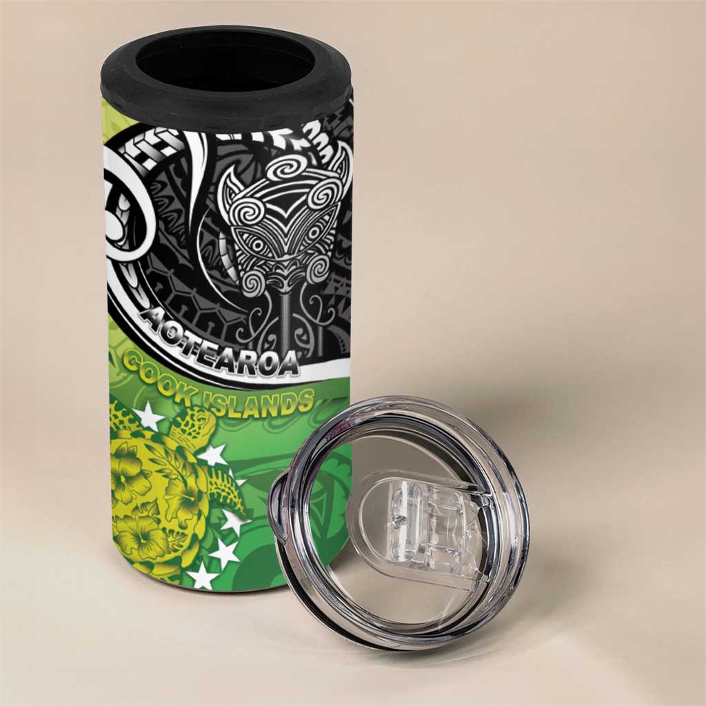 Personalised New Zealand Cook Islands 4 in 1 Can Cooler Tumbler Maori Tiki With Circle Stars Turtle LT05 - Polynesian Pride