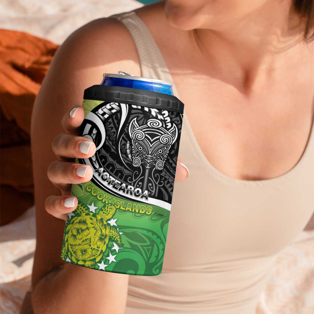 Personalised New Zealand Cook Islands 4 in 1 Can Cooler Tumbler Maori Tiki With Circle Stars Turtle LT05 - Polynesian Pride