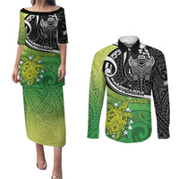 Custom New Zealand Cook Islands Couples Matching Puletasi and Long Sleeve Button Shirt Maori Tiki With Circle Stars Turtle - Polynesian Pride