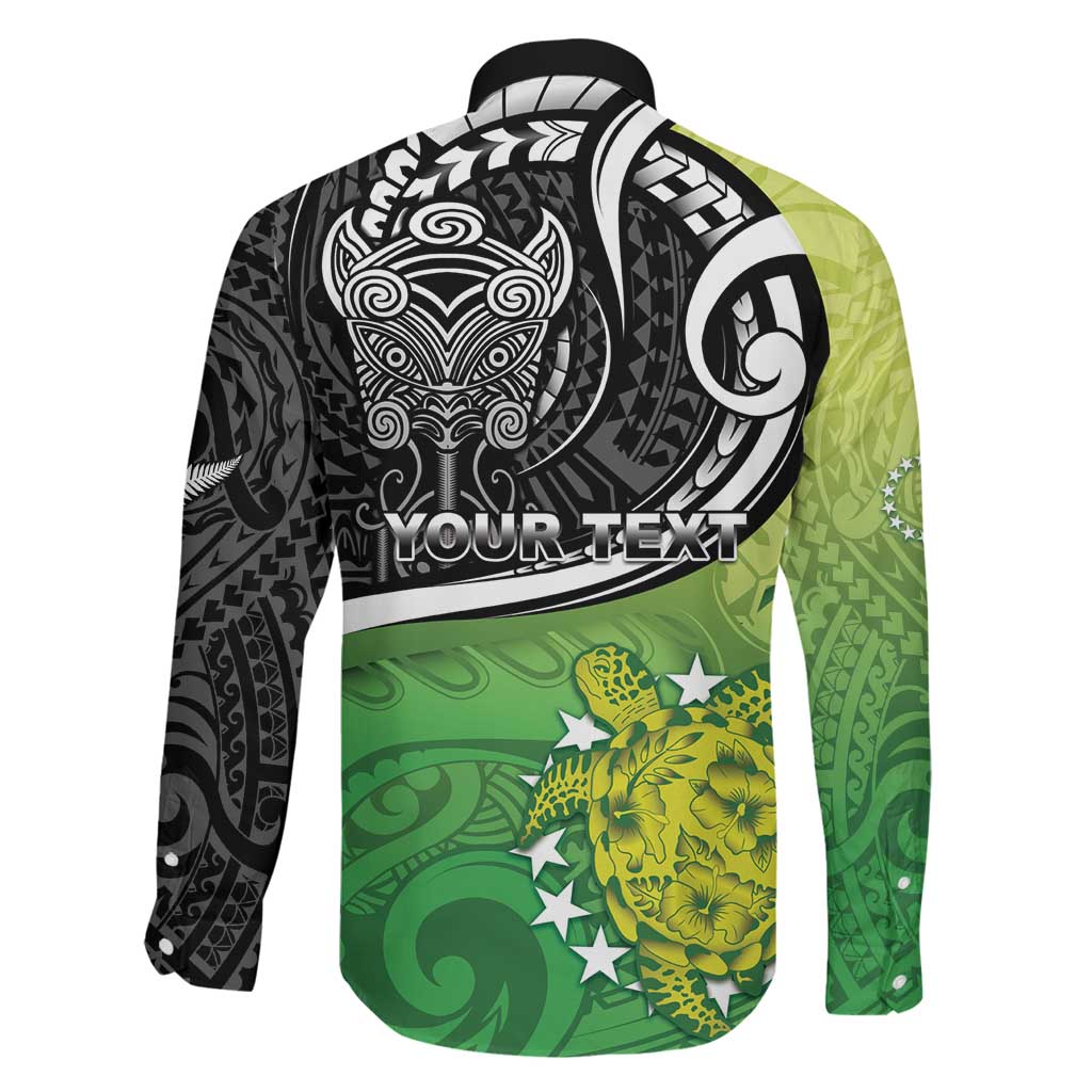 Personalised New Zealand Cook Islands Family Matching Long Sleeve Bodycon Dress and Hawaiian Shirt Maori Tiki With Circle Stars Turtle LT05 - Polynesian Pride