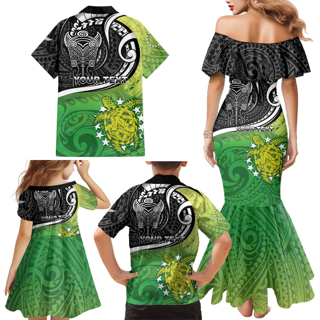 Personalised New Zealand Cook Islands Family Matching Mermaid Dress and Hawaiian Shirt Maori Tiki With Circle Stars Turtle LT05 - Polynesian Pride