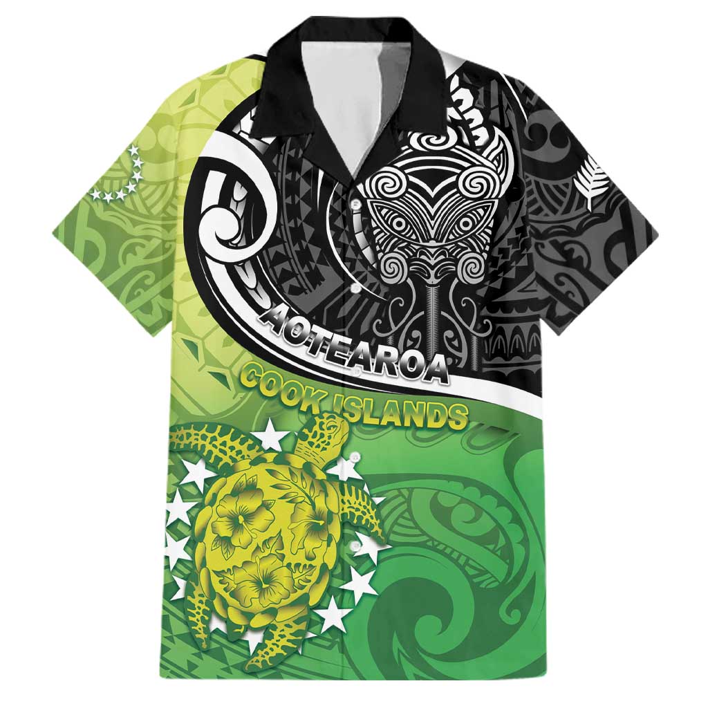 Personalised New Zealand Cook Islands Family Matching Off The Shoulder Long Sleeve Dress and Hawaiian Shirt Maori Tiki With Circle Stars Turtle LT05 Dad's Shirt - Short Sleeve Multicolor - Polynesian Pride