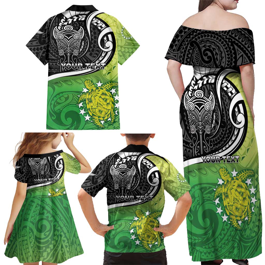 Personalised New Zealand Cook Islands Family Matching Off Shoulder Maxi Dress and Hawaiian Shirt Maori Tiki With Circle Stars Turtle LT05 - Polynesian Pride