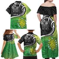 Personalised New Zealand Cook Islands Family Matching Off Shoulder Maxi Dress and Hawaiian Shirt Maori Tiki With Circle Stars Turtle LT05 - Polynesian Pride