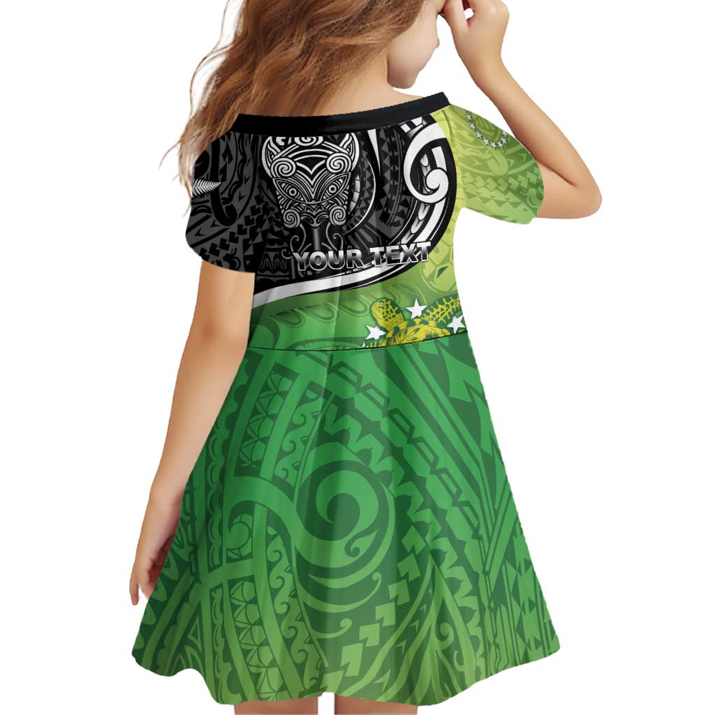 Personalised New Zealand Cook Islands Family Matching Off Shoulder Short Dress and Hawaiian Shirt Maori Tiki With Circle Stars Turtle LT05 - Polynesian Pride