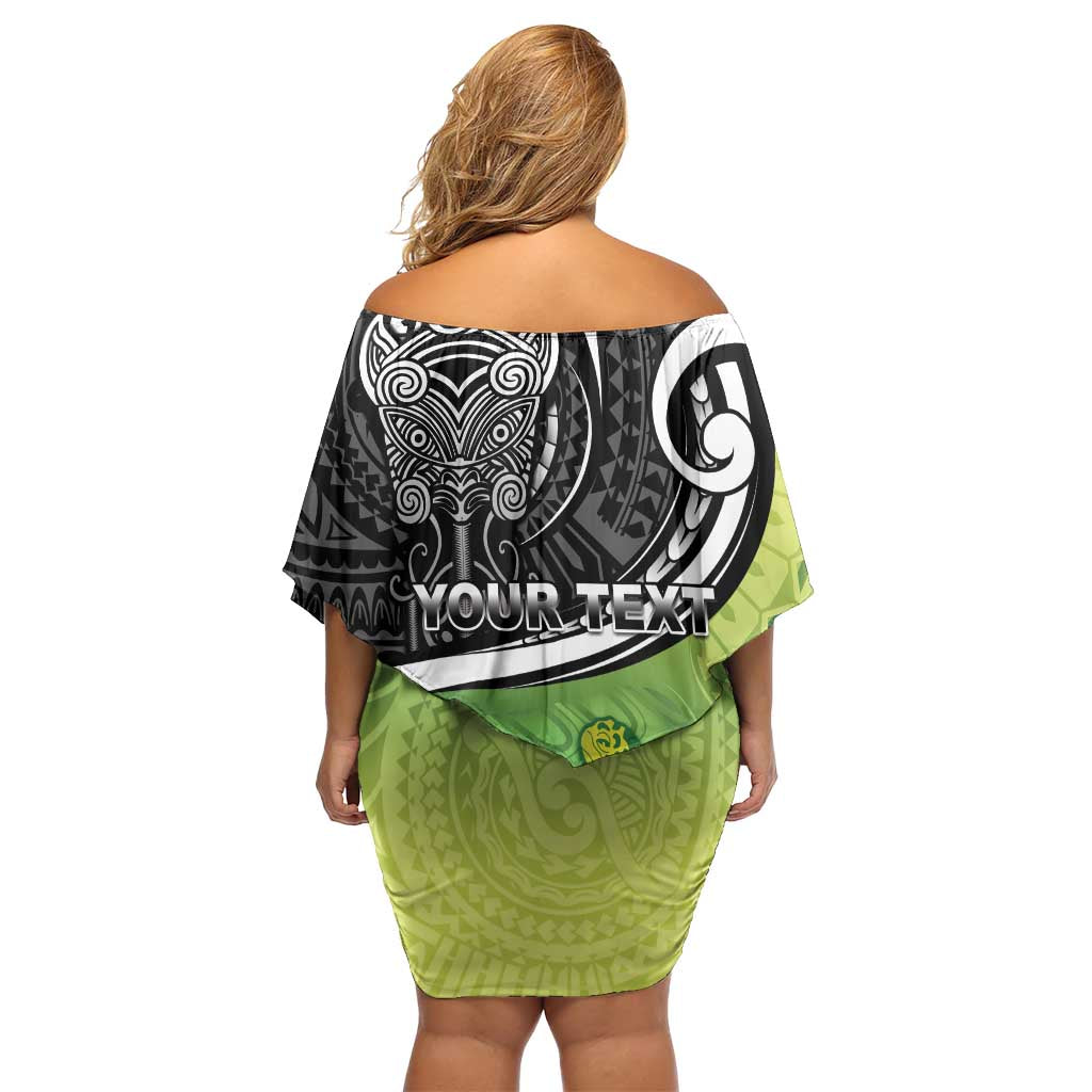 Personalised New Zealand Cook Islands Family Matching Off Shoulder Short Dress and Hawaiian Shirt Maori Tiki With Circle Stars Turtle LT05 - Polynesian Pride