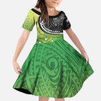 Personalised New Zealand Cook Islands Family Matching Puletasi and Hawaiian Shirt Maori Tiki With Circle Stars Turtle LT05 Daughter's Dress Multicolor - Polynesian Pride