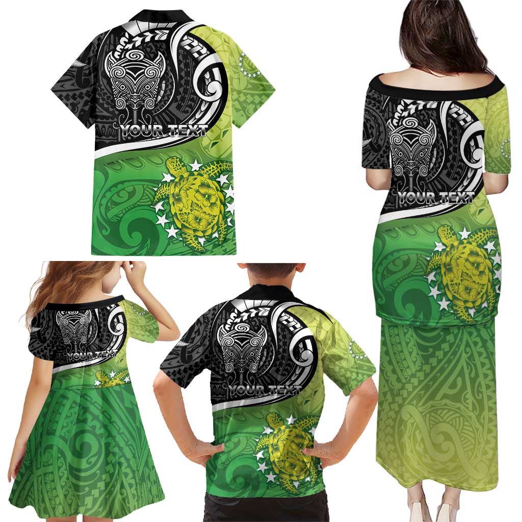 Personalised New Zealand Cook Islands Family Matching Puletasi and Hawaiian Shirt Maori Tiki With Circle Stars Turtle LT05 - Polynesian Pride