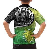 Personalised New Zealand Cook Islands Family Matching Short Sleeve Bodycon Dress and Hawaiian Shirt Maori Tiki With Circle Stars Turtle LT05 - Polynesian Pride