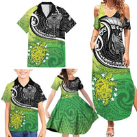 Personalised New Zealand Cook Islands Family Matching Summer Maxi Dress and Hawaiian Shirt Maori Tiki With Circle Stars Turtle LT05 - Polynesian Pride