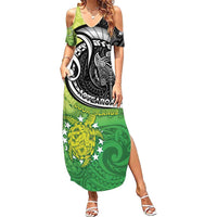 Personalised New Zealand Cook Islands Family Matching Summer Maxi Dress and Hawaiian Shirt Maori Tiki With Circle Stars Turtle LT05 Mom's Dress Multicolor - Polynesian Pride