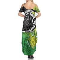 Personalised New Zealand Cook Islands Family Matching Summer Maxi Dress and Hawaiian Shirt Maori Tiki With Circle Stars Turtle LT05 - Polynesian Pride
