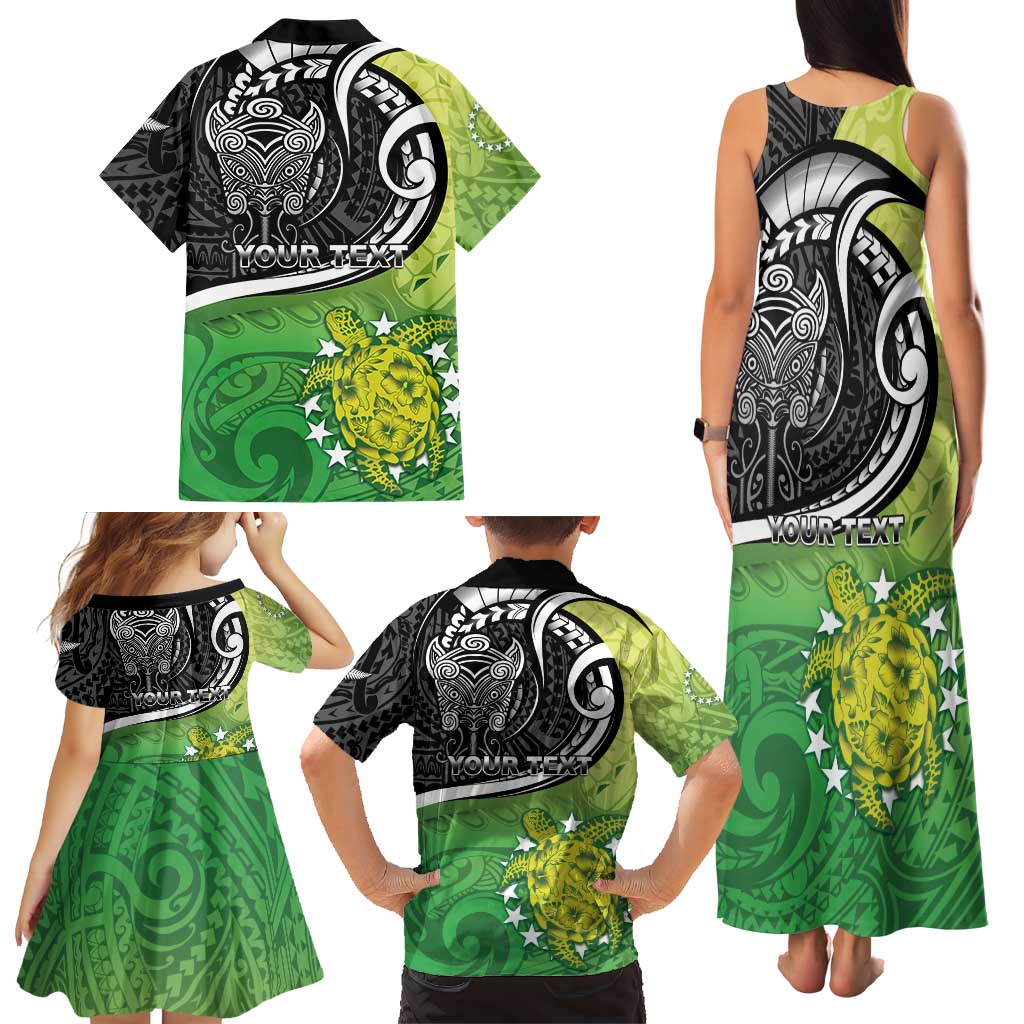 Personalised New Zealand Cook Islands Family Matching Tank Maxi Dress and Hawaiian Shirt Maori Tiki With Circle Stars Turtle LT05 - Polynesian Pride