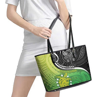 New Zealand Cook Islands Leather Tote Bag Maori Tiki With Circle Stars Turtle - Polynesian Pride
