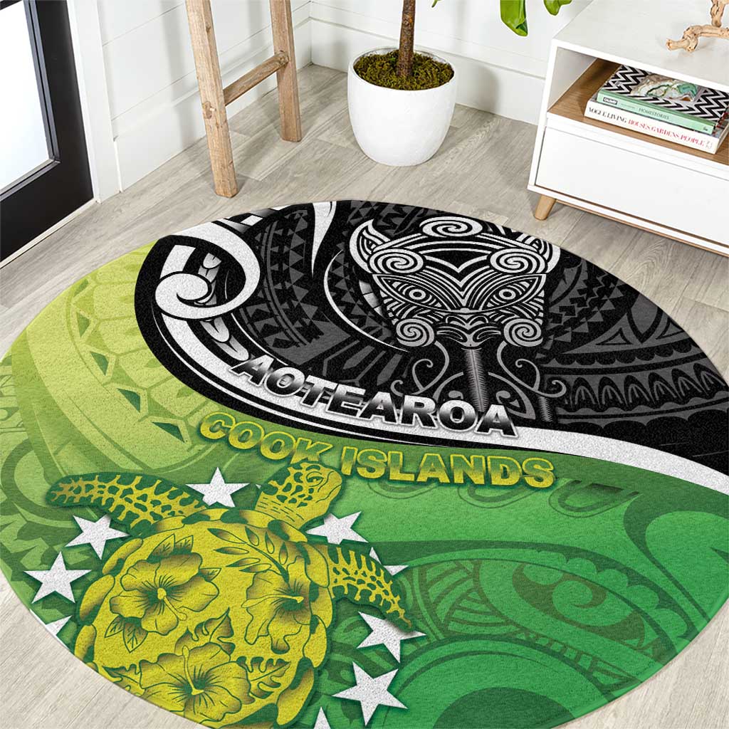 New Zealand Cook Islands Round Carpet Maori Tiki With Circle Stars Turtle - Polynesian Pride