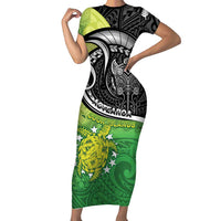 Personalised New Zealand Cook Islands Short Sleeve Bodycon Dress Maori Tiki With Circle Stars Turtle LT05 Long Dress Multicolor - Polynesian Pride