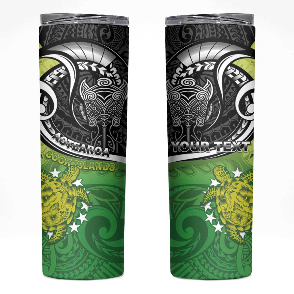 Personalised New Zealand Cook Islands Skinny Tumbler Maori Tiki With Circle Stars Turtle LT05 Multicolor - Polynesian Pride